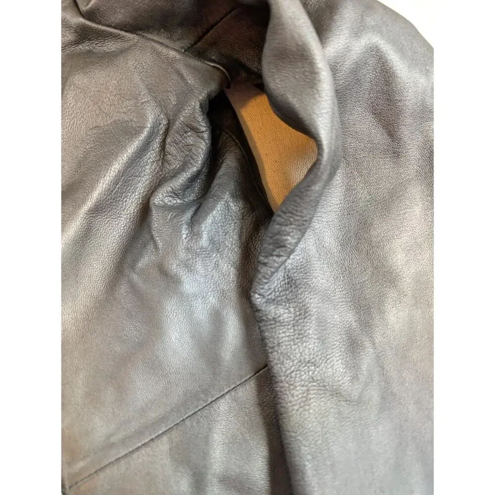 Modern Essentials Womens Black Long Button Front 100% Leather Jacket Large - Picture 9 of 9